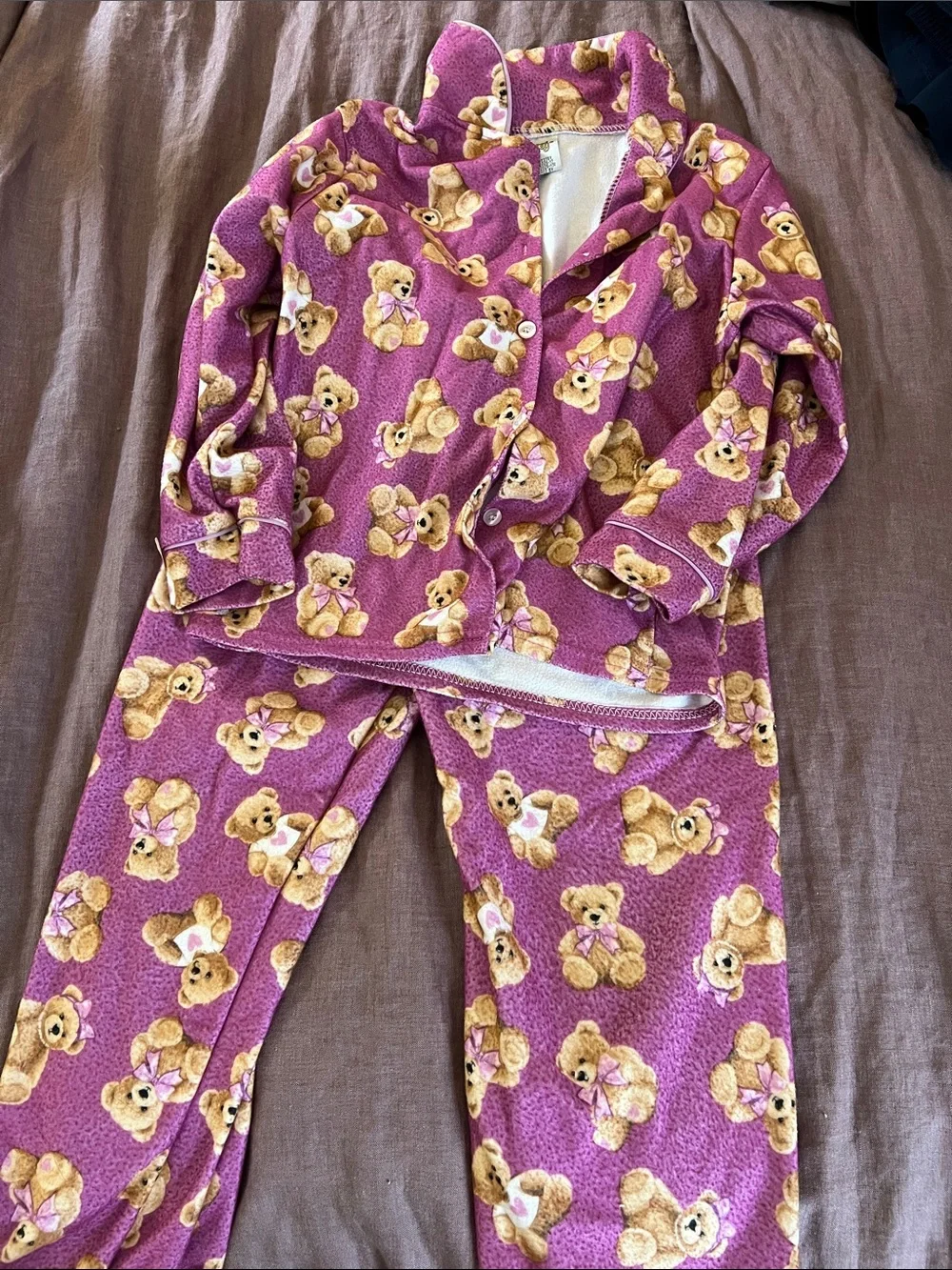 Kids Purple Teddy Bear Fleece Pajama Set